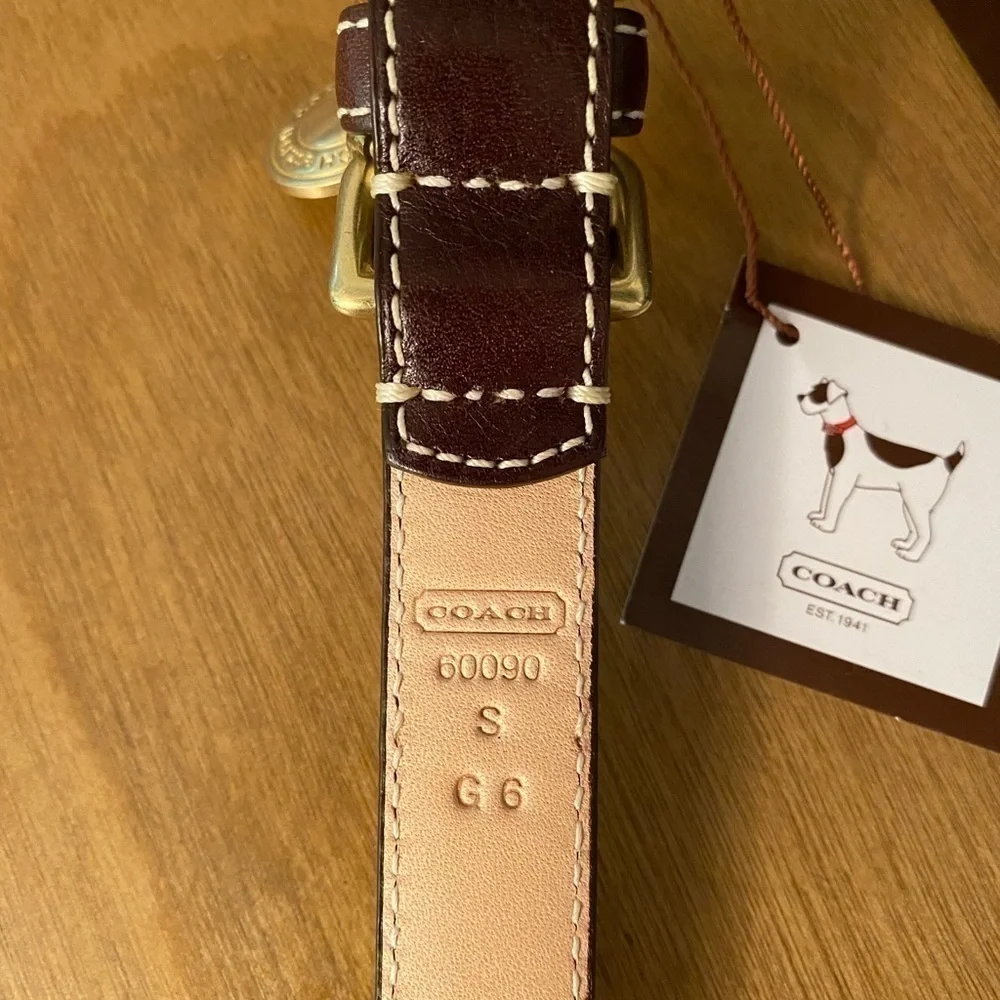 COACH New Turn Lock Brass Brown Leather Dog Collar- Rare Find